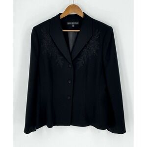 Nipon Boutique Womens‎ Size 18 Blazer Black Studded Beaded Floral Jacket Lined